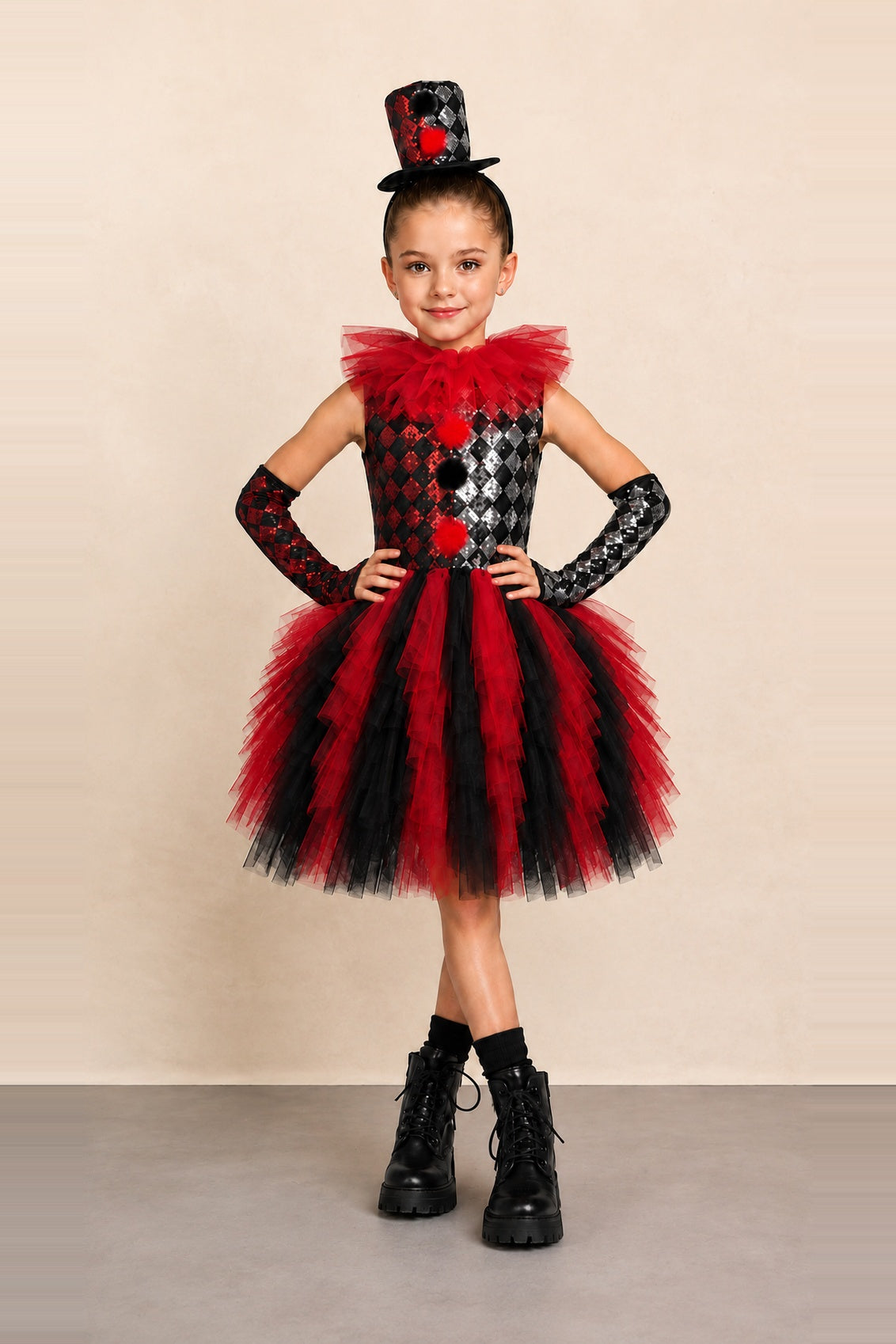 Harlequin Clown Costume Dress Set for Girls
