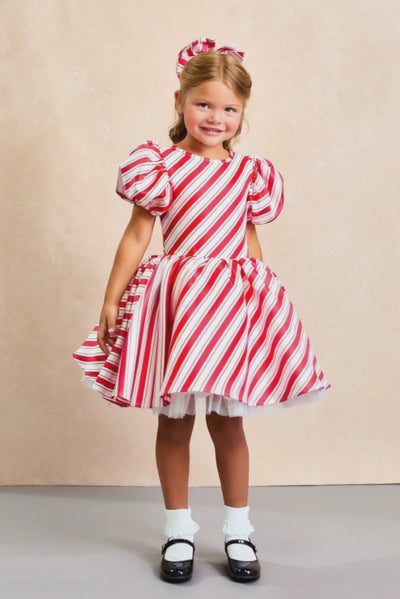 Buy this high end Holiday Candy Cane Dress and Hairbow Set for Girls - Luxury Kids Christmas Dresses, Costumes and Dress-up by Chasing Fireflies