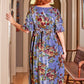 Claudette Floral Blue Velvet Dress for Women