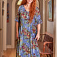 Claudette Floral Blue Velvet Dress for Women