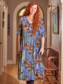 Claudette Floral Blue Velvet Dress for Women