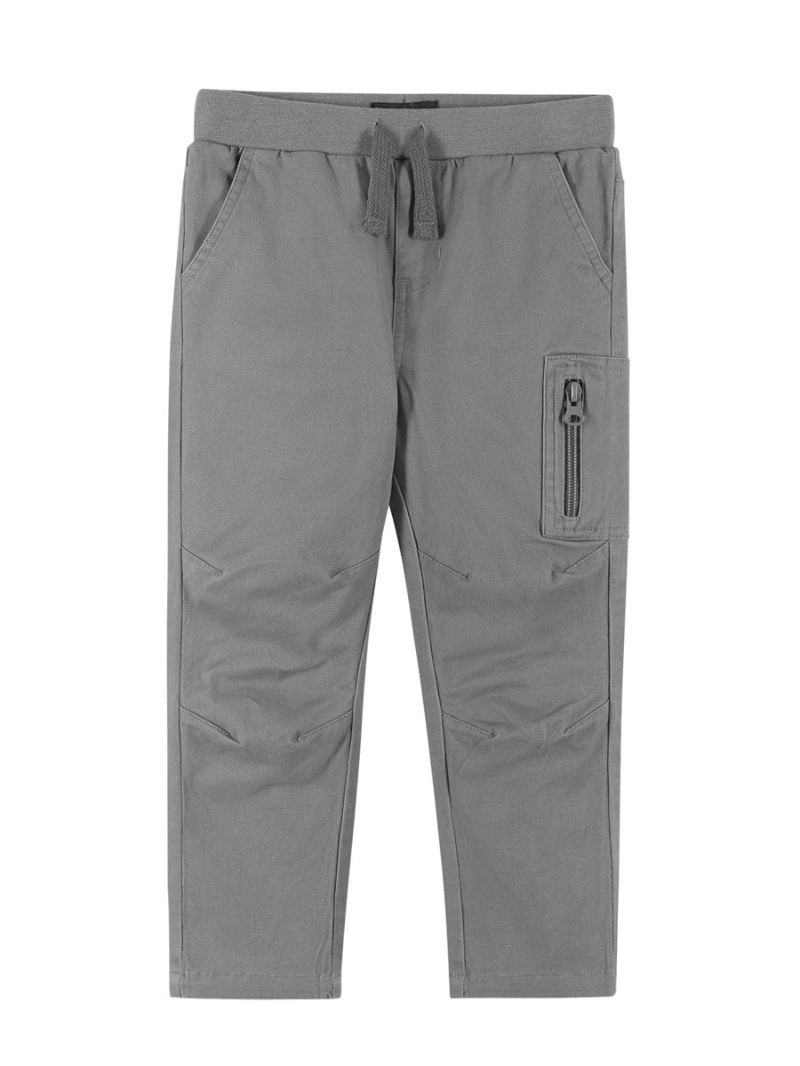 Boys Grey Twill Pants with Dart Zipper