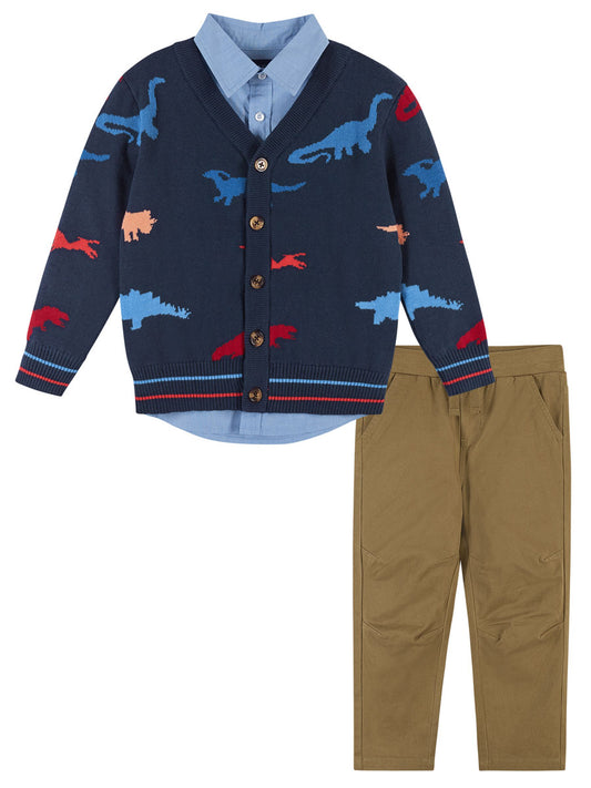 Dinosaur Cardigan, Shirt & Pant 3 Piece Set