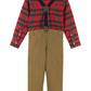Boys Plaid Flannel Shirt, Twill Pants, Suspenders & Bow Tie 4pc Set