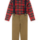 Boys Plaid Flannel Shirt, Twill Pants, Suspenders & Bow Tie 4pc Set