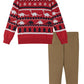 Boys Red Dino Jacquard Holiday Sweater & Jogger Set