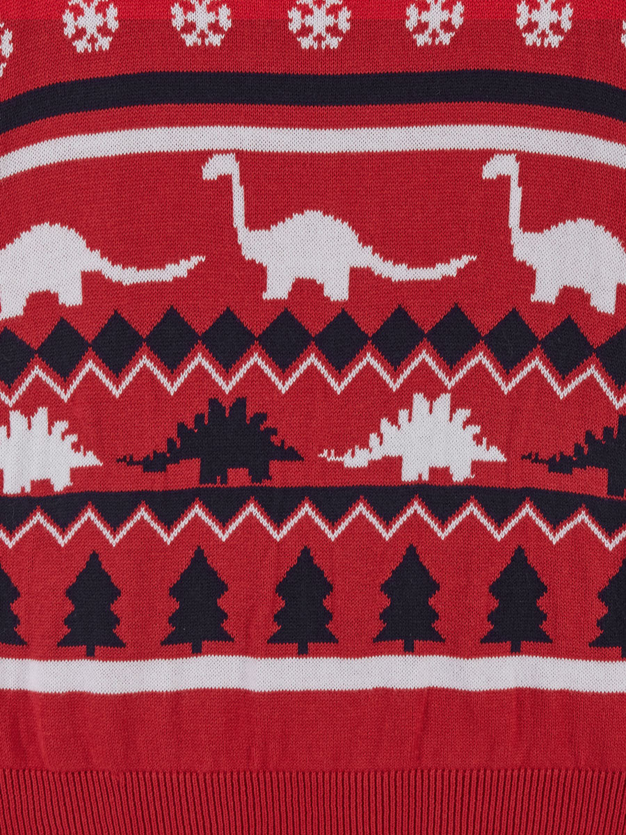 Boys Red Dino Jacquard Holiday Sweater & Jogger Set
