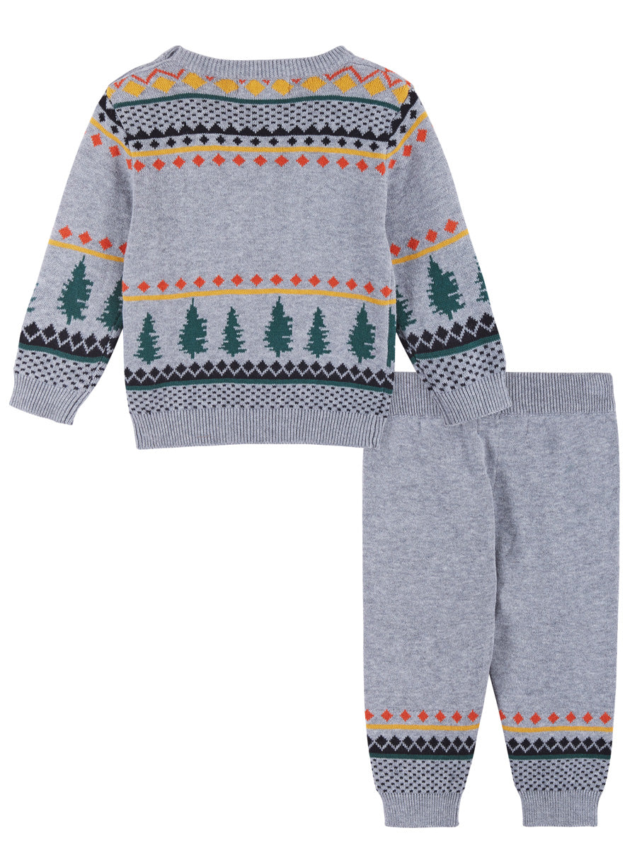 Boys Grey Moose Jacquard Sweater & Pants Set