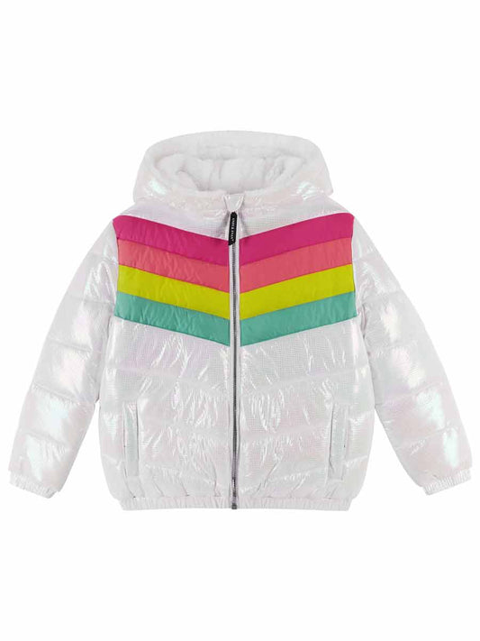 Girls White Puffer Rainbow Bubble Coat