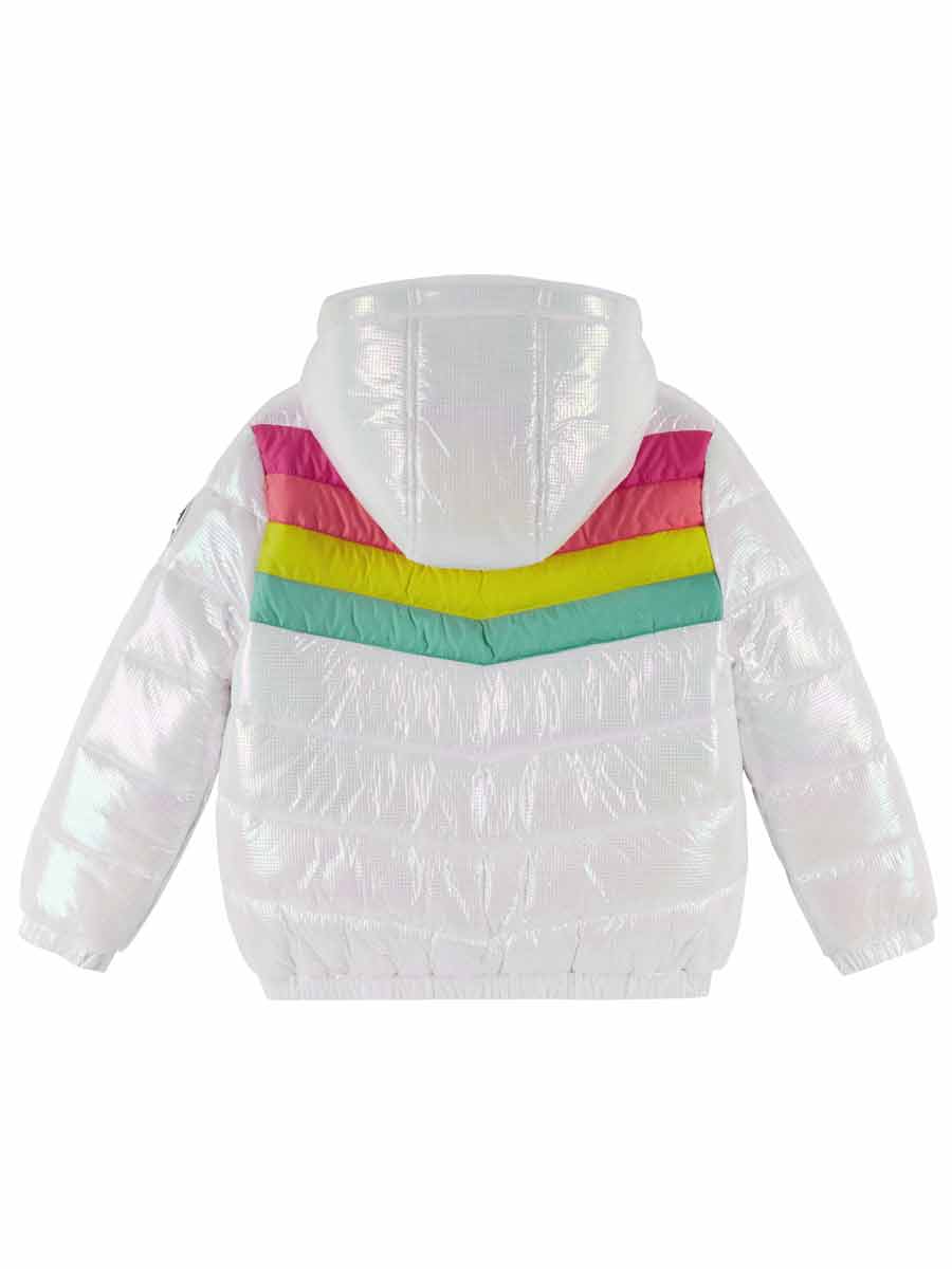 Girls White Puffer Rainbow Bubble Coat