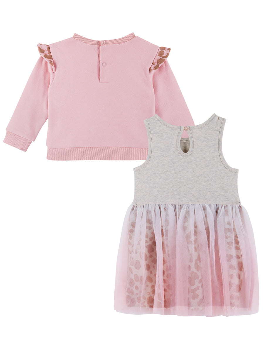 Pink Leopard Print 2-Piece Sweatshirt & Dress Set