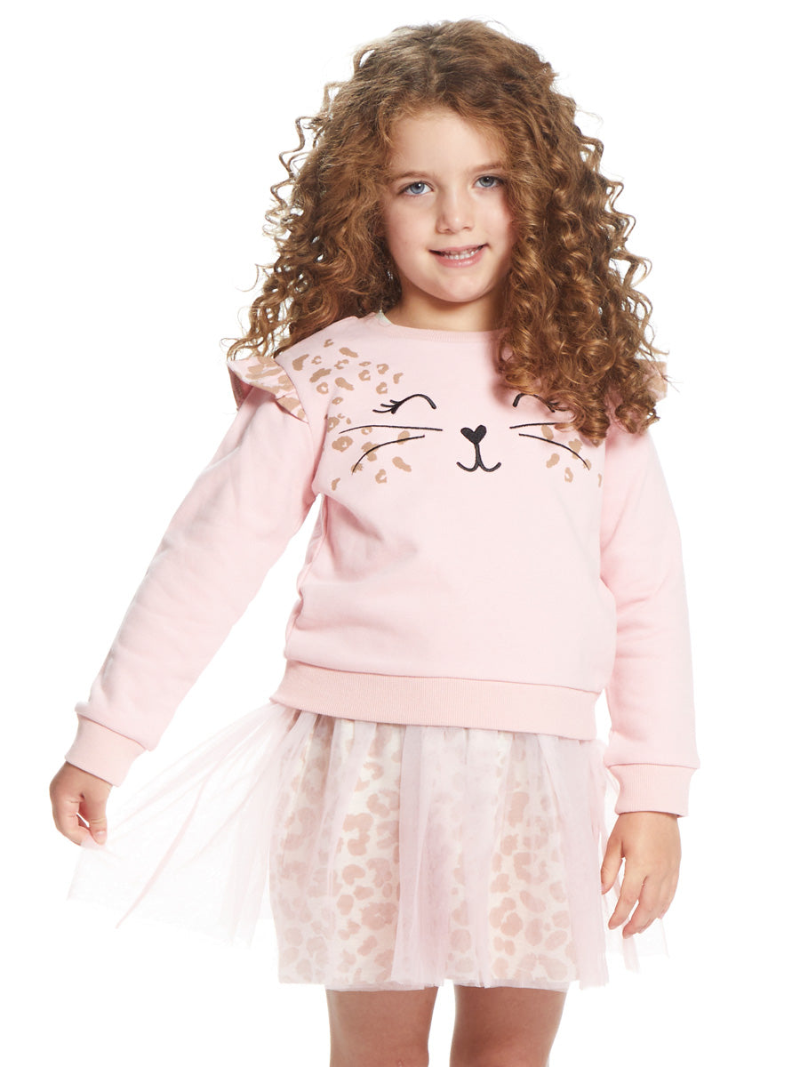 Pink Leopard Print 2-Piece Sweatshirt & Dress Set