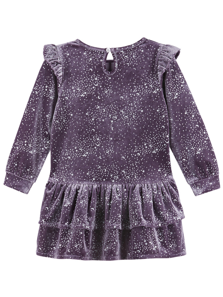 Girls Star Print Dropwaist Dress with Ruffle Skirt