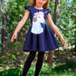 Navy Short Sleeved Unicorn Dress for Girls