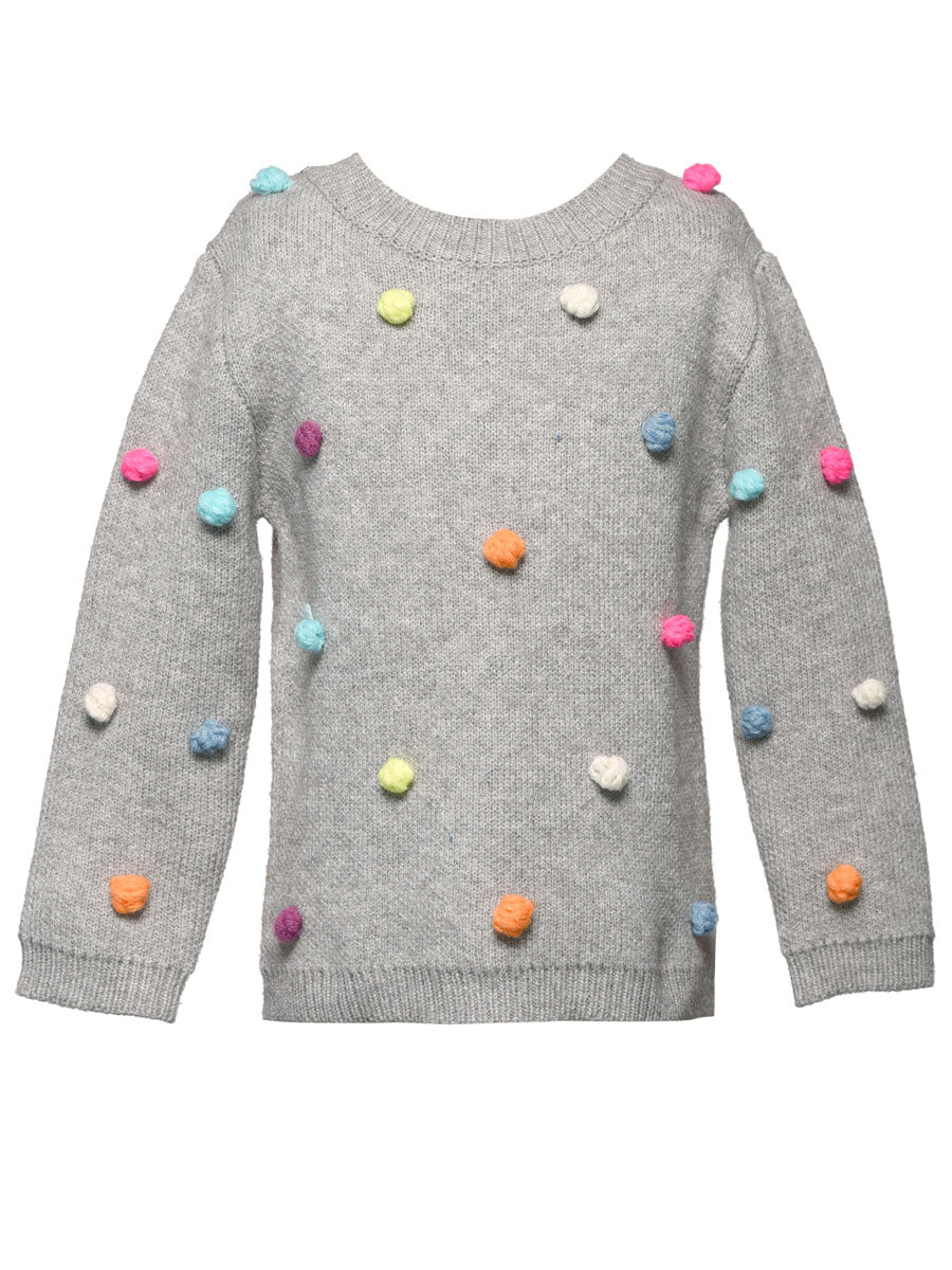 Pompom Grey Knit Sweater for Girls