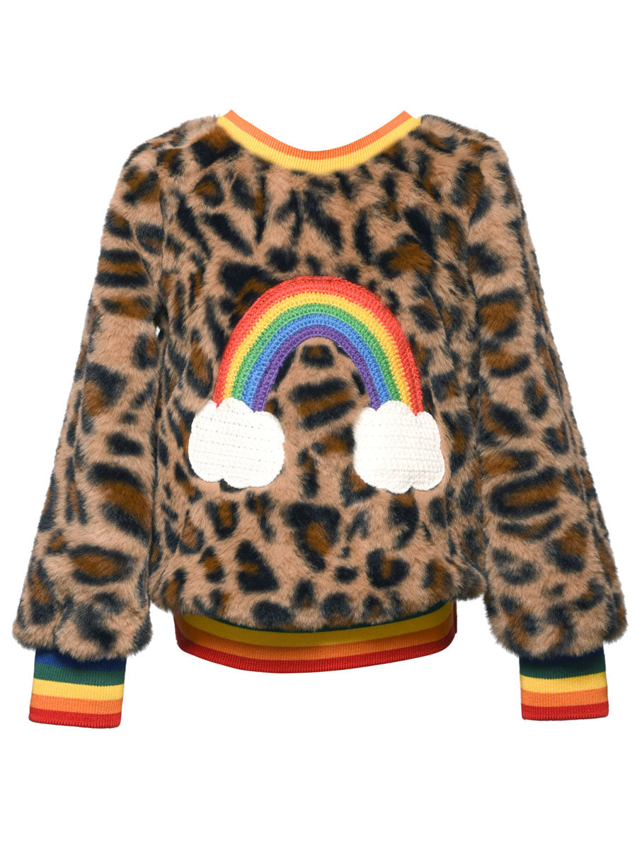 Faux Fur Leopard Rainbow Sweater