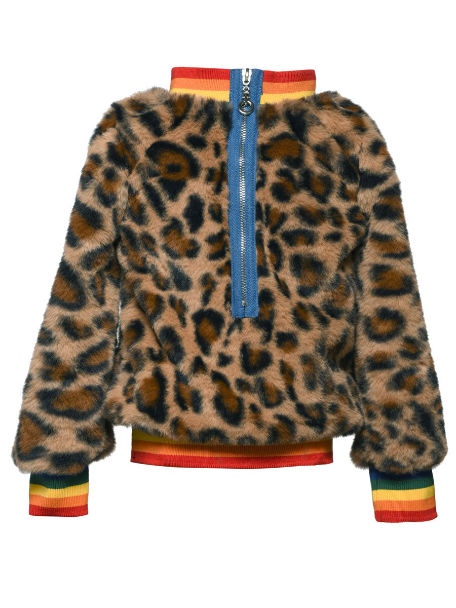 Faux Fur Leopard Rainbow Sweater