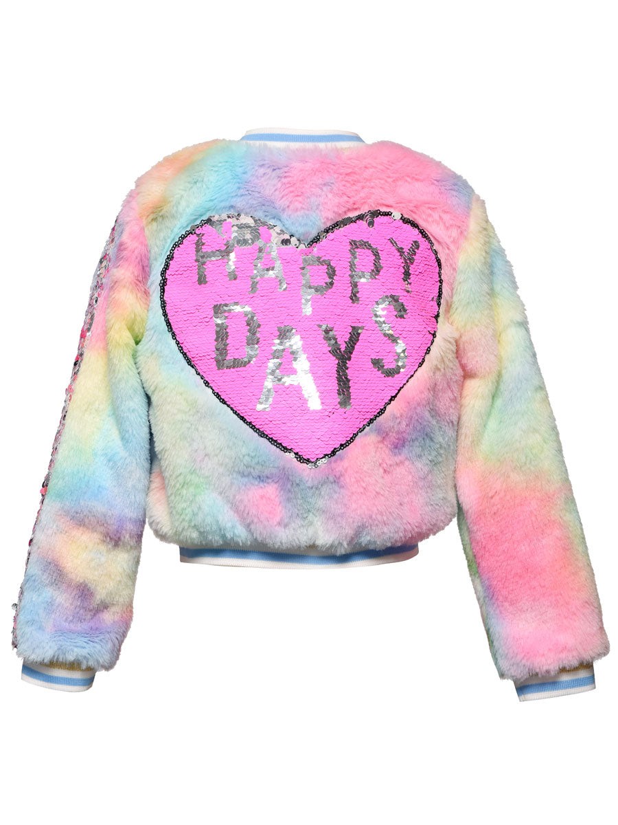 Tie-Dye Faux Fur Bomber Jacket for Girls