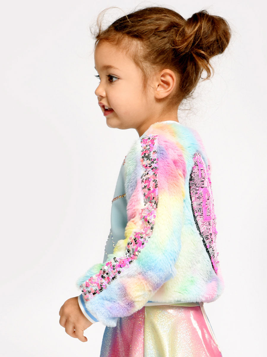 Tie-Dye Faux Fur Bomber Jacket for Girls