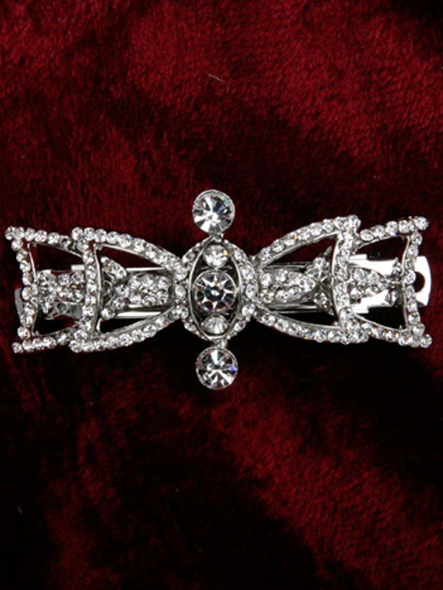 Antique Silver Crystal Parisian Bow Barrette