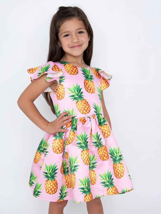 Pineapple Print Pink Dress for Girls