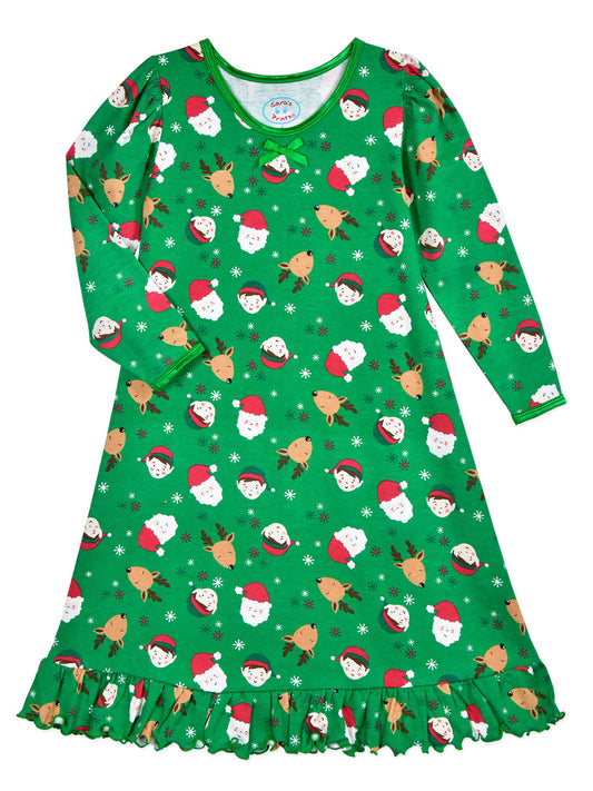 Girls Santa & Elf Puffed Sleeve Nightgown