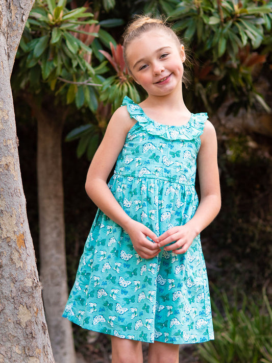 Butterfly Print Aqua Sun Dress