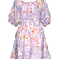 Floral Print Peasant Style Dress Lavender
