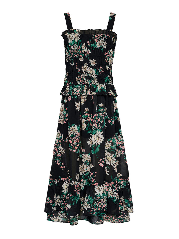 Floral Printed Black Patio Dress