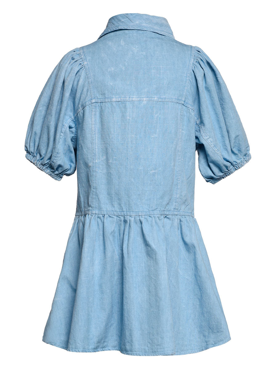 Chambray Blue Dress with Balloon Sleeves