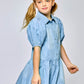 Chambray Blue Dress with Balloon Sleeves