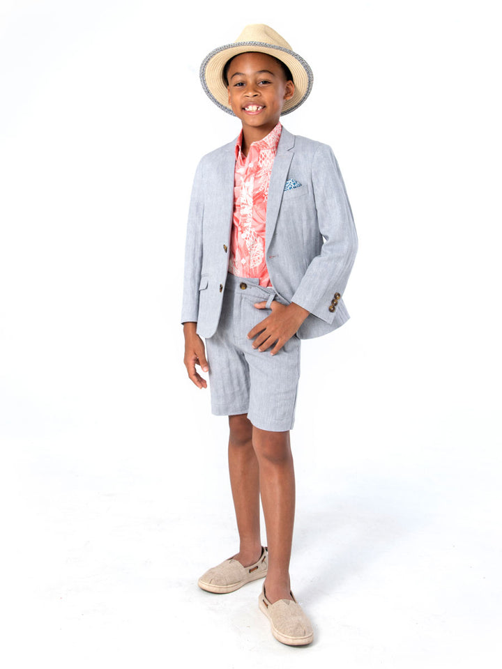 Boys Tailored Shorts - Grey Herringbone