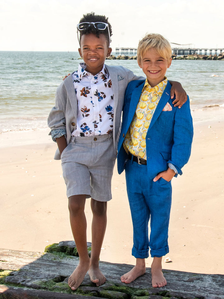 Boys Tailored Shorts - Grey Herringbone