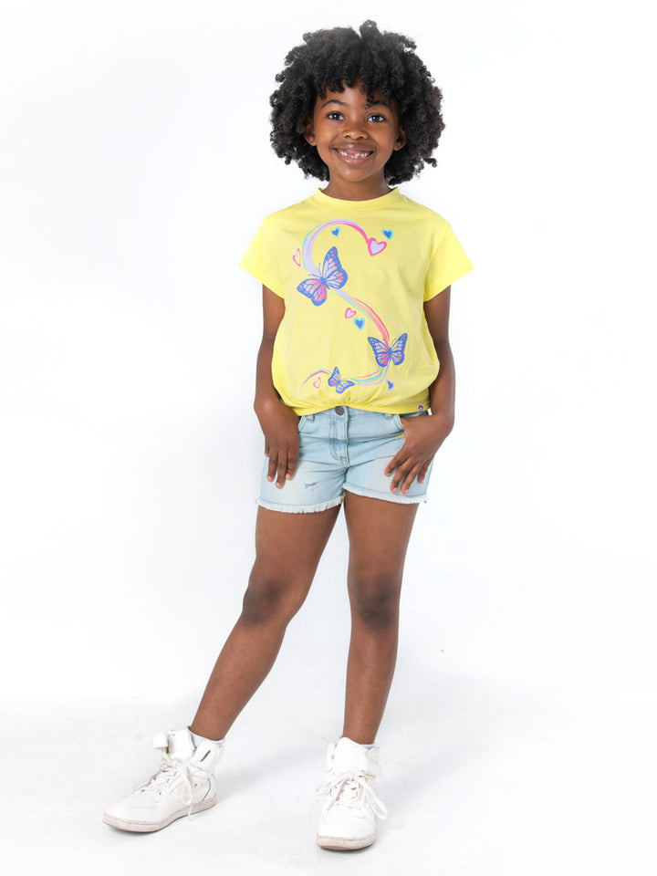 Yellow Callaway Tee for Girls - Butterflies