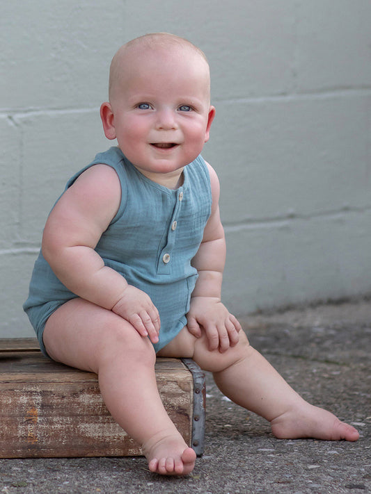 Munchkin Woven Gauze Blue Romper