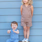 Austin Waffled Knit Blue Romper