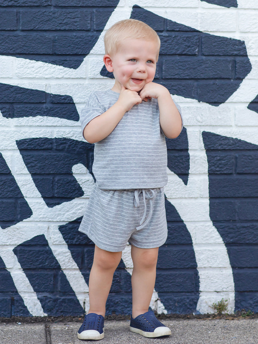 Cool Kid Grey Ribbed Knit Shorts & Top 2-Piece Set
