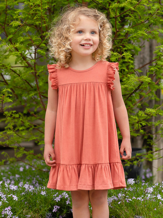 Vienna Ribbed Knit Coral Dress