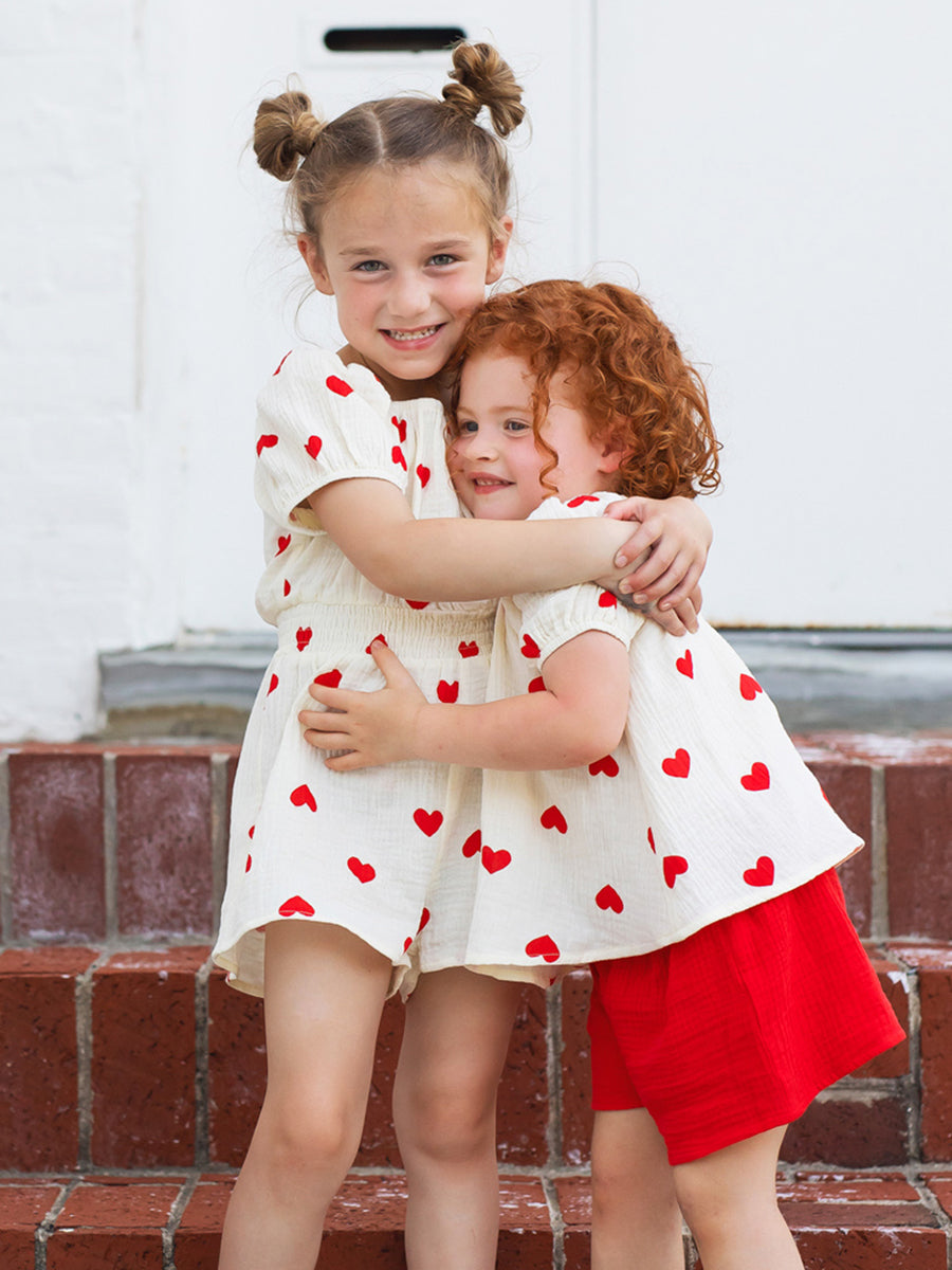 Girls Sweet Hearts Cotton Gauze Romper