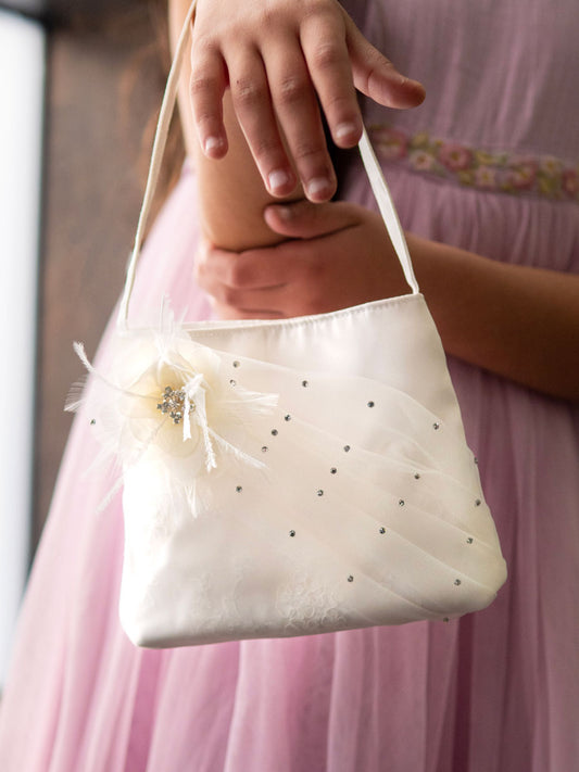 Organza Flower Satin Purse in White or Ivory