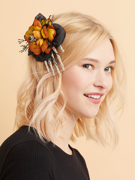 Fall Floral Skeleton Hand Hair Clip