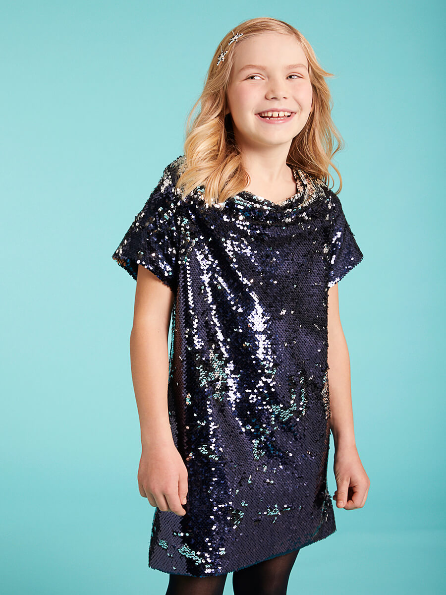 Navy Blue Glitter and Glow Dress for Girls Alt 1