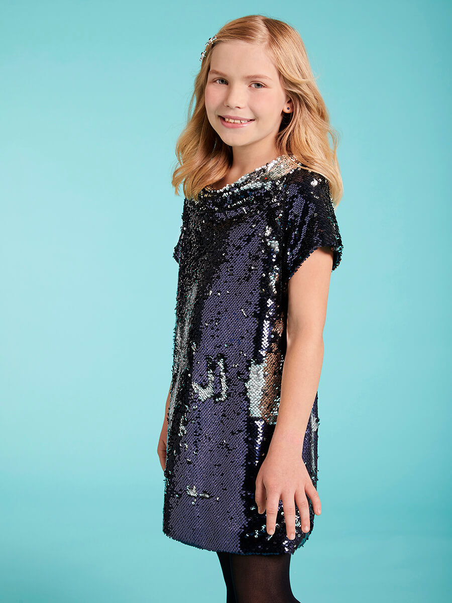 Navy Blue Glitter and Glow Dress for Girls