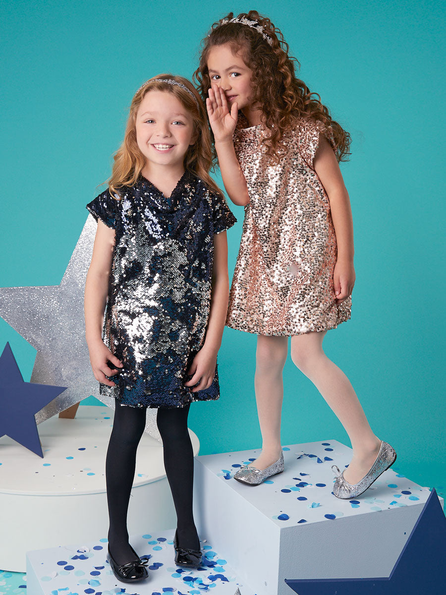Blue & Silver Brush Sequin Dress for Girls