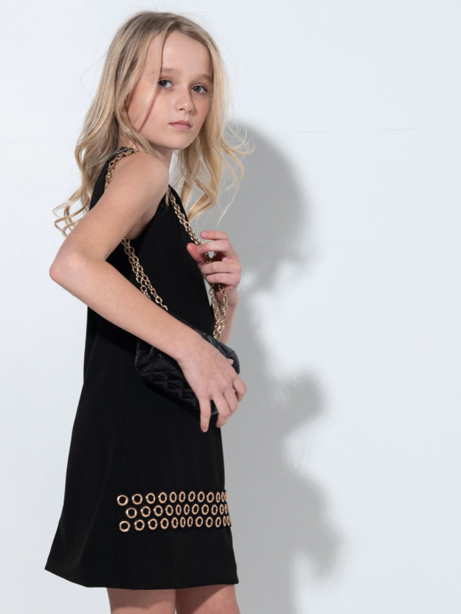 Tatum Grommet Black Jersey Dress for Girls