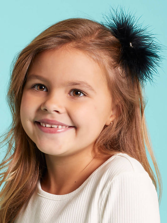 Black & Light Gold Feather Fluff Clip