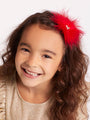 Red & Light Gold Feather Fluff Clip