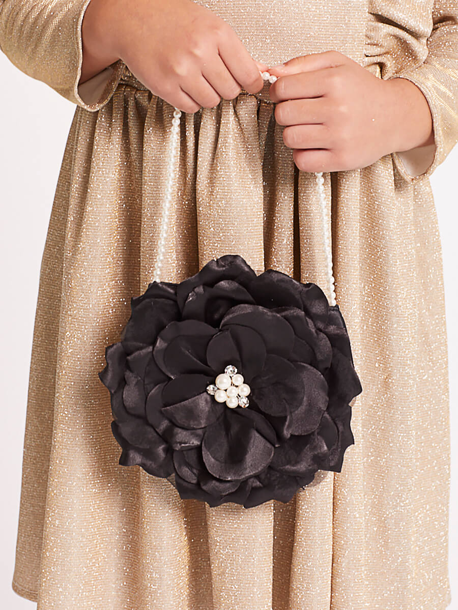 Black Floral Purse with Pearl Handle