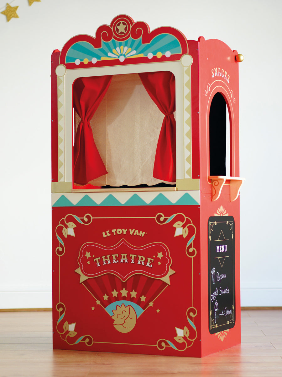 Toy Time Kids' Wooden Tabletop Puppet Theater With Curtains