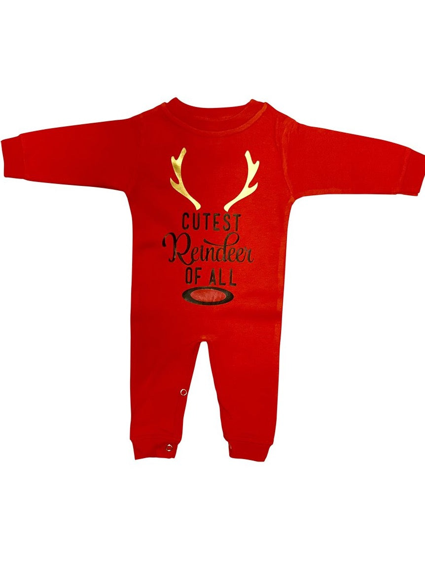Cutest Reindeer Red Crew Neck Romper for Babies